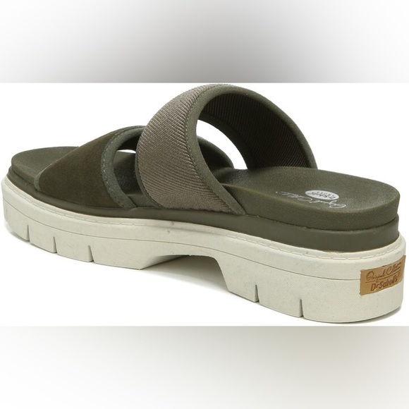 Dr School Suede Blend Olive Terrain Lug- Sole Cushion Platform Slide Sandals NEW - Picture 9 of 16
